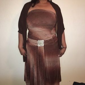 BROWN Glitzy Dress w/ Matching Shall 🖤